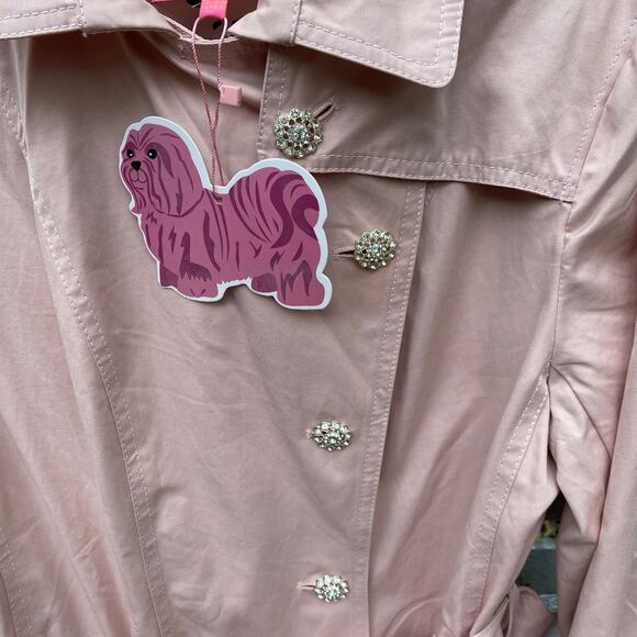 NWT Light Pink Mid Length Trench Coat 6 Embellished Rhinestone Feminine Whimsy - Picture 9 of 16